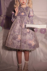 Light Blue Round Neck Lace Veil Sweet Lolita OP Dress